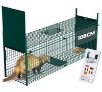 108x28x34cm Grand Cage Trappe Chat Piège Fouine Piege Vivant Cage Attrape | Piège à Animaux Vivants Réutilisable pour Chats Fouine Martre Lapin Renards et Ratons, 2 Entrées, Pliable, Poignée, Vert