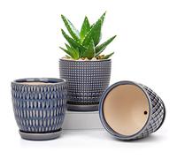 10cm Ensemble de 3 Pots de Plantes en Céramique Petits Pots de Fleurs Ronds avec Trou de Drainage et Soucoupe pour Cactus Succulent, pour Intérieur Extérieur Jardin Maison Rebord de Fenêtre