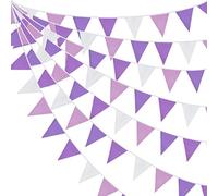 10M/32Ft Violet et Blanc Fanion Bannière Tissu Triangle Drapeau Coton Tissu Bruant Guirlande Kit pour Mariage Anniversaire Lavande Fête Maison Pépinière Jardin Suspendu Festivals Décoration