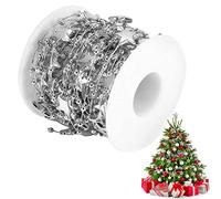 10M Guirlande de Perles, Chaîne à Cinq Branches pour Décoration Sapin de Noël, Ruban Argenté pour Arbre de Noël