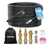 10M Tuyau Déboucheur Canalisation Haute Pression pour Kärcher, Lavor, Bosch | 180Bar Kit Furet Professionnel, 3 Adaptateurs Cuivre Robustes pour Karcher K2-K7 HD HDS/Parkside, 2 Buses: Rigides/Rotatives
