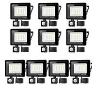 10PACK - Projecteur LED 10W Avec Détecteur de Mouvement, Blanc Froid (6000K) 1000LM, Extérieur IP66 Imperméable, Pour Sécurité, Garage, Couloir