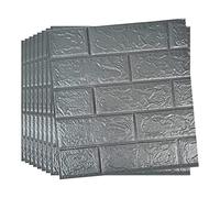 10pcs 3D tuile brique mur autocollant auto-adhésif panneau de mousse imperméable papier peint,3D brique stickers muraux,auto-adhésif mousse de polyéthylène papier peint amovible (Gris argent)