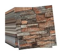 10pcs 3D tuile brique mur autocollant auto-adhésif panneau de mousse imperméable papier peint,3D brique stickers muraux,auto-adhésif mousse de polyéthylène papier peint amovible (Brique rouge)