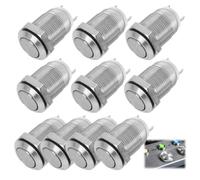 10pcs Bouton Poussoir Étanche 12mm en Acier Inoxydable, Interrupteur Poussoir Métallique Momentané, Interrupteur Poussoir Tête Haute 2A 12V pour Application Electronique (Tête plate)