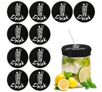 10pcs Couvercle de Canette de Boisson, Réutilisable Housse de Boisson pour la Protection Contre l'Alcool avec Trou de Paille Bonnet de Nuit Chouchous pour Filles Femmes Bar Fête (Noir)