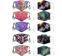 10PCS Femme Bandanas en Tissu Masque Réutilisable Motif Papillon Tie Dye Réglable Boucles d’oreilles Filtre Poche Fil de Nez