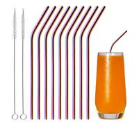 10PCS Paille Inox Pailles Reutilisable Paille Metal Colorées avec 2 Brosses | Pailles en Metal sans BPA Metallique Paille en Acier Inoxydable 304 Courbées 20,5x0,6cm pour Cocktail Smoothie Jus Café