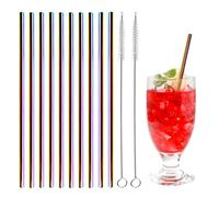 10PCS Paille Inox Pailles Reutilisable Paille Metal Colorées avec 2 Brosses | Pailles en Metal sans BPA Metallique Paille en Acier Inoxydable 304 Droites 21,5x0,6cm pour Cocktail Smoothie Jus Café