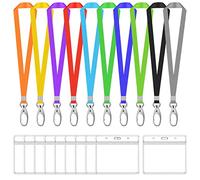 10Sets Porte Badge avec Cordon Cou, Étanche Transparent ID Carte Porte et Nylon Tour de Cou avec Crochet Pivotant, Nom Porte Badge avec Sangle Cou pour Bureau École Exposition (Multicolore,Horizontal)