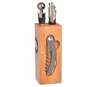 10ViN 36-1K-011 Bloc du Sommelier Bambou Beige Set de 6 Accessoires à vin Gris et Noir Acier Inoxydable et Silicone H22 x 6 x 6 cm