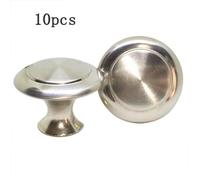 10x Bouton de Tiroir Metal Boutons de Porte de Placard de Cuisine en Aspect Inox Satiné Ronde Argent Poignée de Meuble
