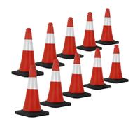 10x Cône de signalisation routière rouge/blanc PVC 51 cm bandes réfléchissantes