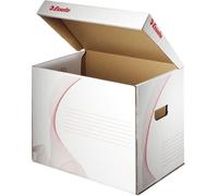 10x Esselte 128911 Conteneur d'archives avec couvercle à charnière, A4, carton ondulé, blanc