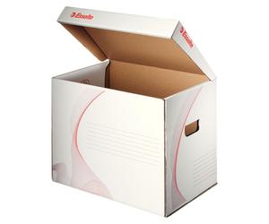 10x Esselte 128911 Conteneur d'archives avec couvercle à charnière, A4, carton ondulé, blanc