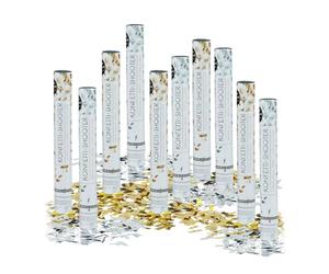 10x Lanceur de confettis 40 cm décoration Mariage Anniversaire portée 6-8 mètres, doré argenté