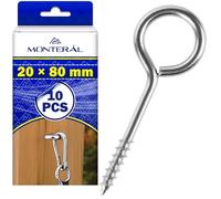 10x Piton à Visser 20x80 mm - Oeillet a Visser de Type Fermé en Fer Zingué | MONTERAL