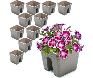 10x Potting box 27,2 cm x 27,2 cm Ratan Mokka 8,5 L balustrade railing