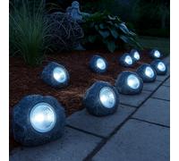 10x LED lampes solaires éclairage extérieur jardin chemin pierre design projecteurs lumières gris