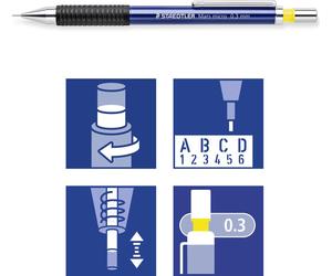 10x Staedtler® 775 03 Porte-mines Mars® micro 0,3 mm B bleu