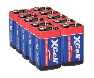 10x Xcell Lithium 9V Bloc Haute Performance Batteries pour Détecteur D'Incendie