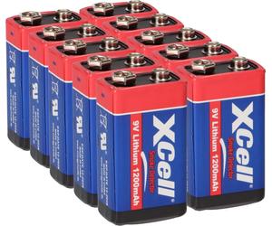 10x XCell Lithium 9V Block Piles haute performance pour détecteurs de fumée / d'incendie - 10 ans de durée de vie des piles