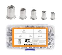 110 Pièces Insert Fileté Metal, Ecrou a Sertir, M3 M4 M5 M6 M8 Écrous à Sertir Rivet Fileté, Écrou de Rivet a Tête Plate en Acier Inoxydable, Manchons Écrous d'Insertion Filetés