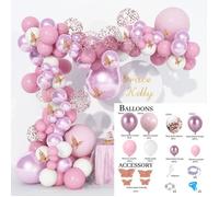 112PCS Anniversaire Ballon Rose Kit Guirlande Happy Birthday Nappe Rose Or