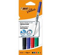 Marqueur effaçable Bic Velleda 1741 pointe ogive 2 mm - Pochette de 4 couleurs