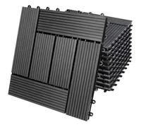 11x Dalles de jardin clipsables en bois composite WPC anthracite 30 x 30 cm Type mosaïque Revêtement de sol extérieur
