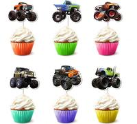 12/24/36 pièces Décorations de cupcakes Monster Truck, décorations de fête d'anniversaire thème camion, fournitures de décoration de gâteau pour baby shower et fête d'anniversaire Taille UniqueBambou
