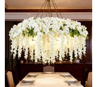 12/24 pièces Couronne de glycine blanche artificielle avec vigne en plastique résistante aux UV et vraies feuilles vertes - Guirlande de fleurs d'extérieur/suspendue convenant pour les mariages, le po