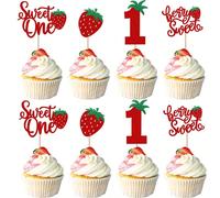 12/24 pièces Décorations de cupcakes pour premier anniversaire, thème fraise brillante, pics de cupcakes thème fruit, fête de bébé premier anniversaire, thème baies, décoration de cupcakes sucrés, fou
