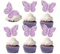12/24 pièces Décorations de gâteaux en forme de papillon à double couche. Piques à cocktail papillon pailletés 3D pour décoration de baby shower, anniversaire, mariage Taille Unique,24 décorations pou