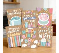 12/24 pièces Ensemble de cartes d'anniversaire avec enveloppes en kraft, 6 designs de couleurs mélangées, cartes en papier premium avec intérieur vierge, convient pour les amis, la famille, les collèg