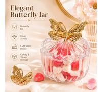 12/5/1 pièce Boîte de rangement mini en acrylique transparent, bocal à bonbons avec couvercle papillon doré, récipient de rangement pour bijoux transparent, boîte ornementale de bureau mignonne, convi