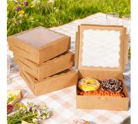 12/6/1 pièce/Boîte à fenêtre marron 20.32 X 20.38 Cm pour pain, tarte, biscuits, fraises au chocolat, gâteau / Convient pour mariage, anniversaire, Noël, vacances 20*20*6,5CMPapetier