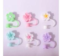 12/6/4/1 pièce Capuchon de paille de fleur de dessin animé, compatible avec les accessoires de tasse , couvercle de paille en silicone s'adaptant aux tasses de 30 et 40 oz avec poignée, capuchon de pa
