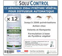 12 Aérosols Insecticide 250 ml au Pyrèthre Végétal - Compatible Diffuseur Automatique - Action Choc Contre Volants et Rampants