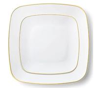 12 Assiettes Carrées Réutilisables Blanches, Bord Doré, Plastique Rigide, 6 Grandes 26cm + 6 Petites 19cm, Design Élégant, Légérement creuse, Décoration Mariage, Anniversaire