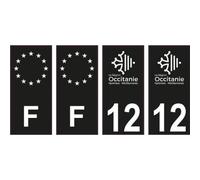 12 Aveyron logo noir autocollant plaque immatriculation auto sticker Lot de 4 Stickers - Angles : droits