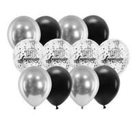 12 ballons latex bio confettis anniversaire argent - cda 36505 Gris G