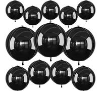 12 ballons ronds en feuille de métal noir, 56 cm 38 cm 25 cm - Ballons 4D métalliques noirs pour décorations de fête d’anniversaire, remise de diplômes, Noël, réveillon du Nouvel An, Halloween