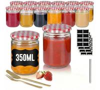 12 Bocaux en Verre Hermétiques 240/350/500 ML avec Couvercle, Overnight Oats Jar, Pot en Verre avec Couvercle, Pots à Yaourt, Confiture, Dessert, Meal Prep, Lavables au Lave-Vaisselle, Rouge et Blanc