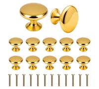 12 boutons de meuble, boutons dorés pour armoires, poignées de tiroir 25 × 30 mm, style vintage moderne avec vis, poignées de porte rondes, poignées d'armoire pour meubles, penderies, tiroirs