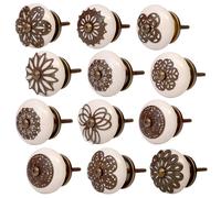 12 boutons de meuble | Lot style antique | Fixations en acier inoxydable | Boutons de 40 mm | Filetage métrique M3 pour poignées de porte | Design élégant | Céramique et acier inoxydable | Couronne ra