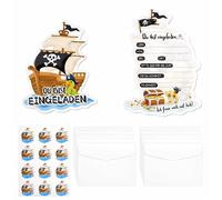 12 Cartes d’Invitation Anniversaire Pirates Enfants, Set avec Enveloppes et Autocollants Invitations Carte au Trésor pour anniversaire d'enfant fête de pirate pour garçon et fille Garçon et Fille