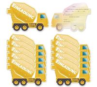 12 Cartes d'Invitation Anniversaire Garçon, Thème Chantier et Engins de Construction, Cartons d'Invitation Enfant pour Fête d'Anniversaire, Design Pelleteuse et Camion, 16 x 12 cm