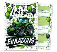 12 cartes d'invitation pour un anniversaire d'enfant, thème tracteur, ferme, couleurs vives