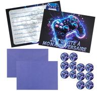 12 Cartes Invitation Anniversaire Garçon,Cartes d'Invitation Anniversaire thème Gamer,Carte Invitation Contrôleur de Jeu Vidéo Avec 12 Enveloppes,12 Autocollants,Carte Invitation Anniversaire Français